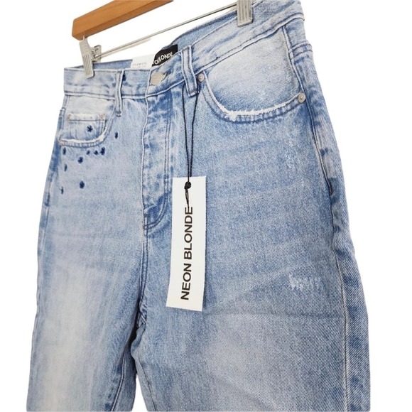 Neon Blonde NWT Size 26 Blue Siren Jeans High Rise Distressed Raw Hem Embroidery - Picture 5 of 14